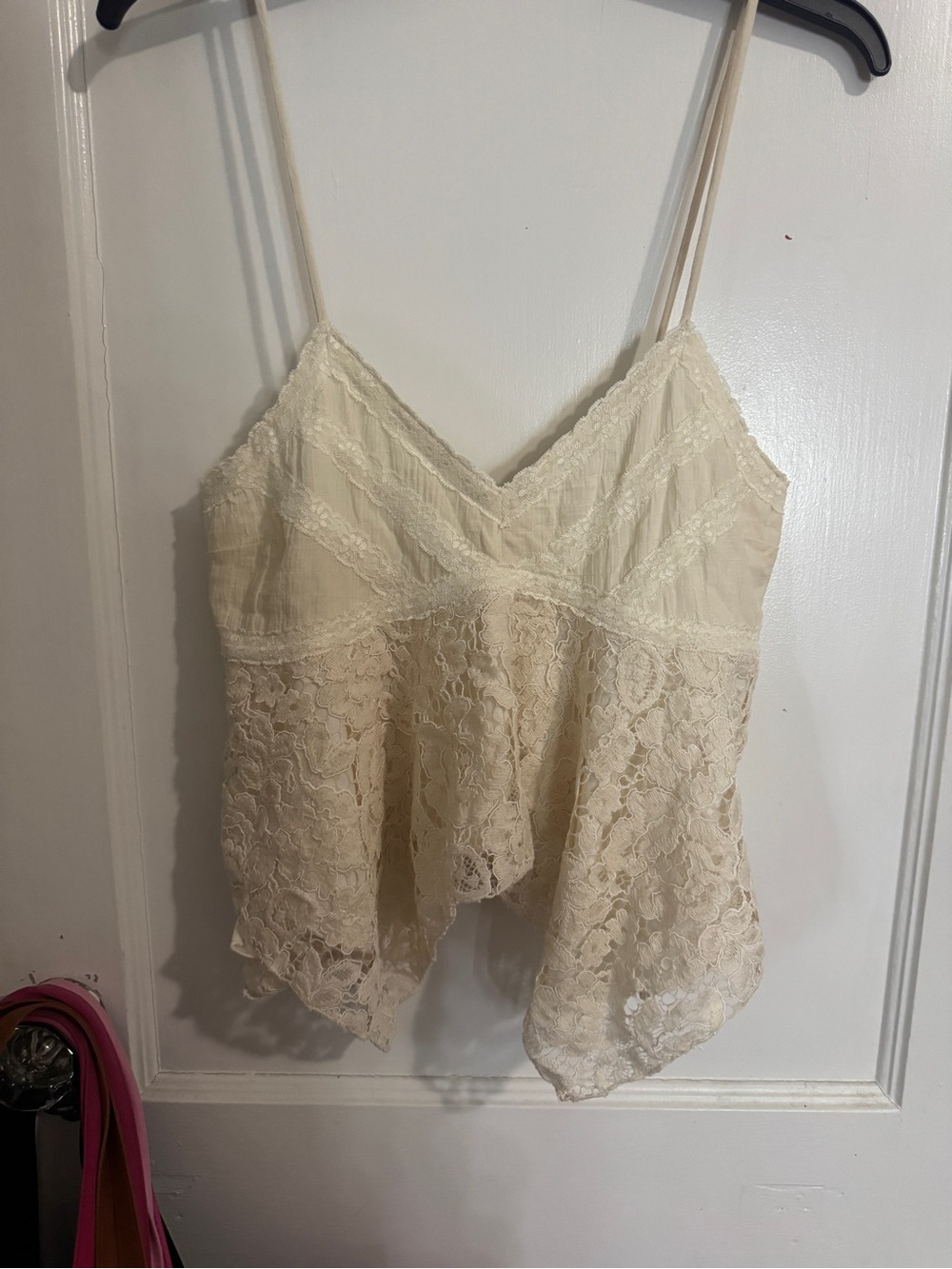 Lace Trim Cream Camisole Tank Top